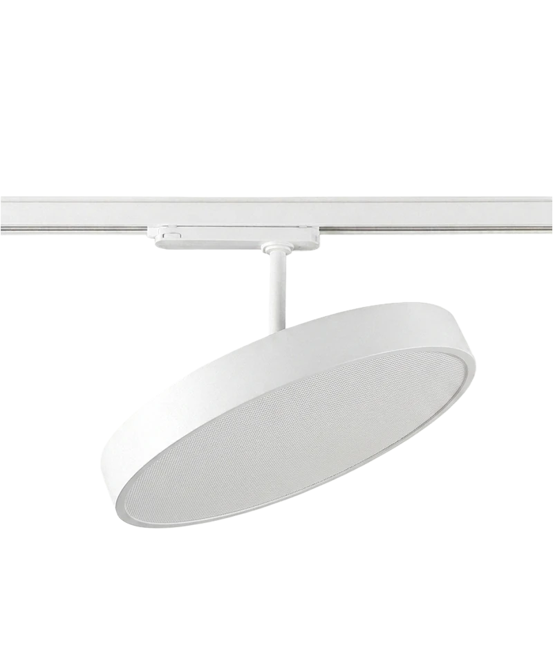 Fera 3-phase track luminaire in white, tilted up to 80° on the track