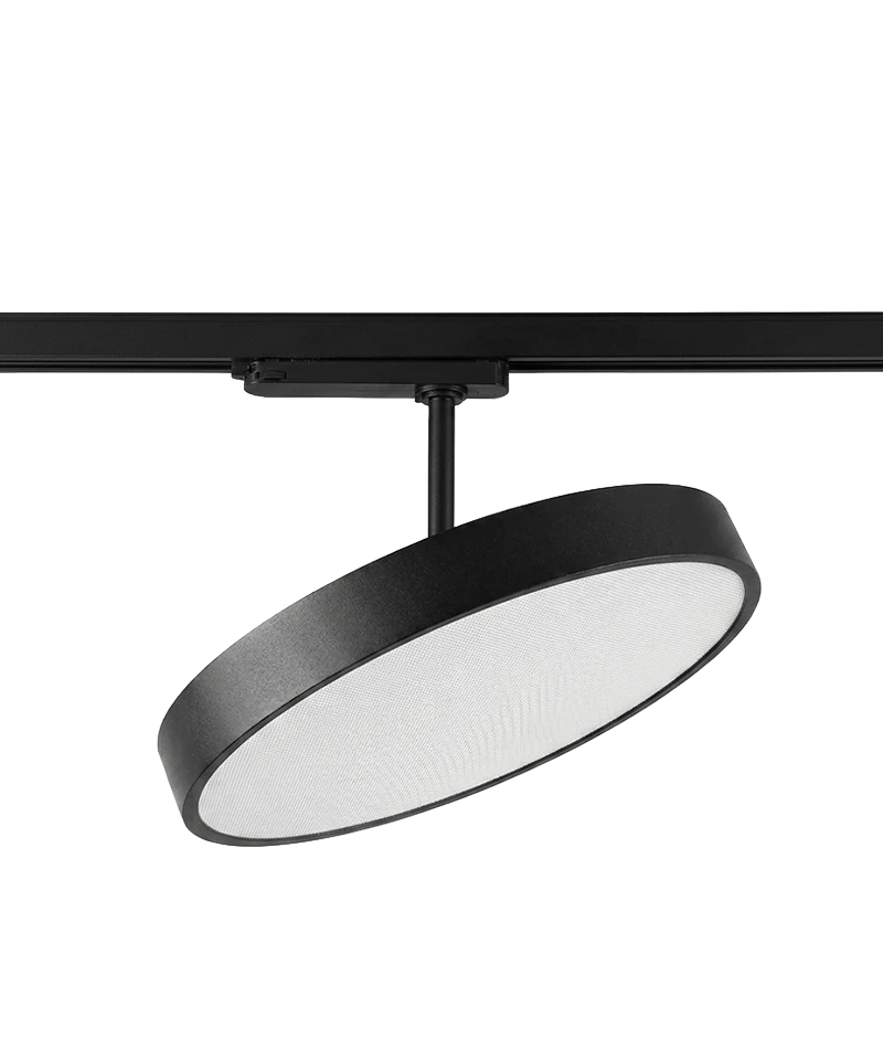 Fera 3-phase track luminaire in black, tilted up to 80° on the track