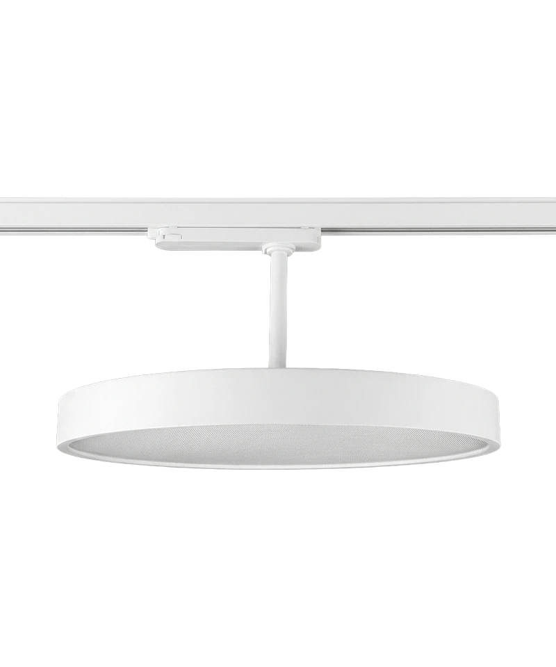 Fera 3-phase track luminaire in white, mounted on a track