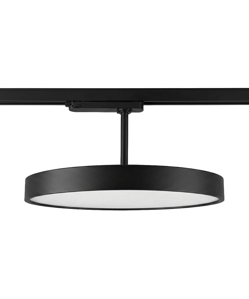 Fera 3-phase track luminaire in black, mounted on a track